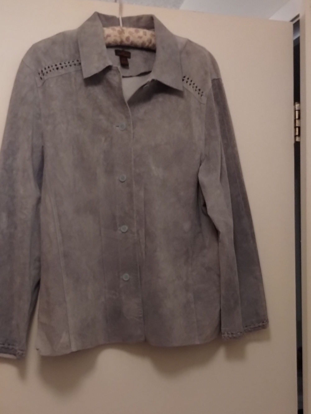 Danier Light Blue Gray Suede Button-Front Jacket